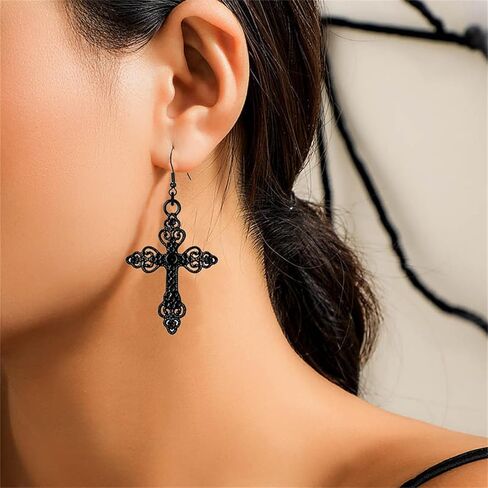 coadipress Gothic Layered Black Choker Necklace Earrings Set for Women Punk Black Bead Bat Cross Crescent Moon Sun Heart Earrings and Necklace Goth Halloween Christmas Jewelry Set Gift in Saudi Arabia