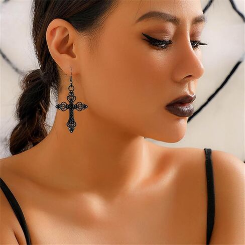 coadipress Gothic Layered Black Choker Necklace Earrings Set for Women Punk Black Bead Bat Cross Crescent Moon Sun Heart Earrings and Necklace Goth Halloween Christmas Jewelry Set Gift in Saudi Arabia