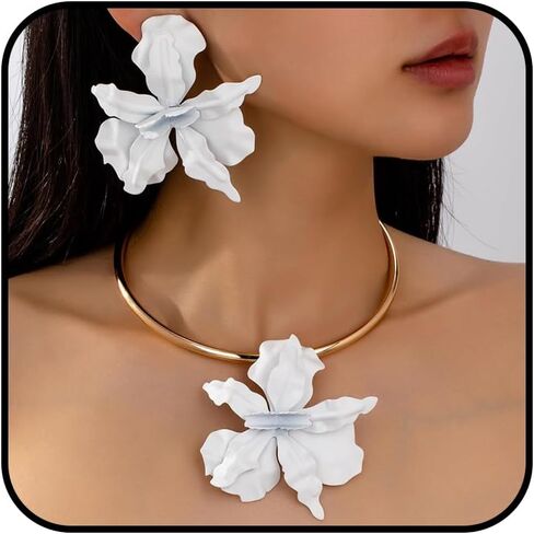 Aonklot Flower Earrings Necklace Set Floral Statement Earrings for Women Flower Jewelry Sets Spring Summer Jewelry Gifts in Saudi Arabia