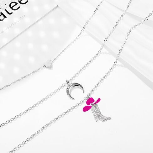 coadipress 2 Pcs Cowlady Earrings Necklaces Jewelry Set for Women Sparkly Rhinestone Western Boot and Hat Earrings Cowlady Boots Moon Star Necklace Chic Enamel Hat Boot Charm Western Jewelry in Saudi Arabia