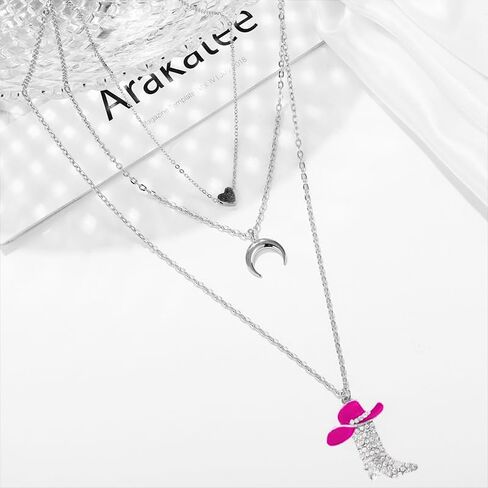 coadipress 2 Pcs Cowlady Earrings Necklaces Jewelry Set for Women Sparkly Rhinestone Western Boot and Hat Earrings Cowlady Boots Moon Star Necklace Chic Enamel Hat Boot Charm Western Jewelry in Saudi Arabia