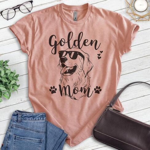 تي شيرت EVERTREE CLOTHING Golden Mom، قميص نسائي للجنسين، مالك Golden Retriever، أفضل هدية لأم الكلب in Kuwait