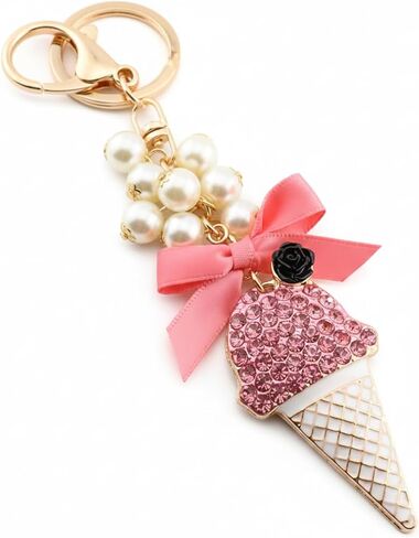 MyfavoriteK Ice Cream Keychain Charm with Pearls Elegant Chic Key Chain Accessory Charm for Purse Bags Cute Keychain in Saudi Arabia