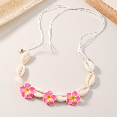2pcs Hawaiian Shell Plumeria Rubra Necklace Bracelets Handmade Boho Natural Seashell Beaded Cowrie Tropical Frangipani Flower Braided Jewelry Set for Women Summer Beach Party Vacation Jewelry Outfits in Saudi Arabia
