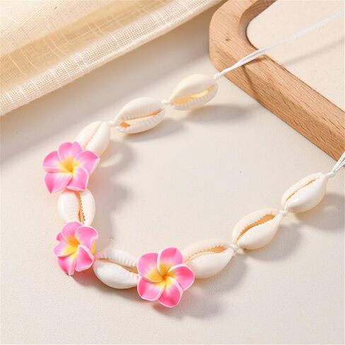2pcs Hawaiian Shell Plumeria Rubra Necklace Bracelets Handmade Boho Natural Seashell Beaded Cowrie Tropical Frangipani Flower Braided Jewelry Set for Women Summer Beach Party Vacation Jewelry Outfits in Saudi Arabia