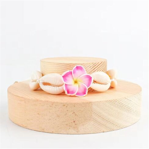 2pcs Hawaiian Shell Plumeria Rubra Necklace Bracelets Handmade Boho Natural Seashell Beaded Cowrie Tropical Frangipani Flower Braided Jewelry Set for Women Summer Beach Party Vacation Jewelry Outfits in Saudi Arabia