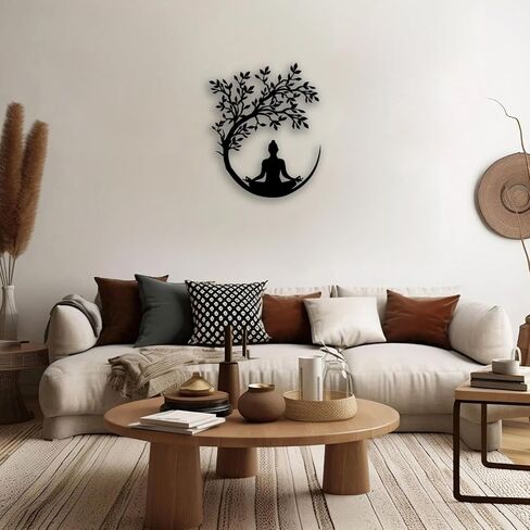 OPTYBVFD Tree of Life and Buddha Metal Wall Decor - Zen Room Decor Wall Art Home Decor for Living Room, Bedroom, Office, Yoga, Meditation (Black) in Saudi Arabia