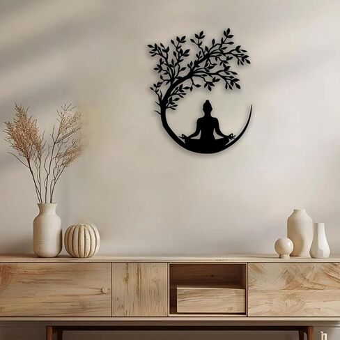OPTYBVFD Tree of Life and Buddha Metal Wall Decor - Zen Room Decor Wall Art Home Decor for Living Room, Bedroom, Office, Yoga, Meditation (Black) in Saudi Arabia