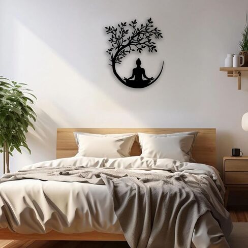 OPTYBVFD Tree of Life and Buddha Metal Wall Decor - Zen Room Decor Wall Art Home Decor for Living Room, Bedroom, Office, Yoga, Meditation (Black) in Saudi Arabia