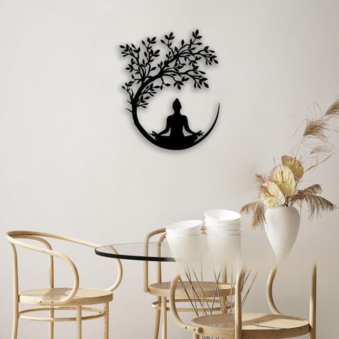 OPTYBVFD Tree of Life and Buddha Metal Wall Decor - Zen Room Decor Wall Art Home Decor for Living Room, Bedroom, Office, Yoga, Meditation (Black) in Saudi Arabia
