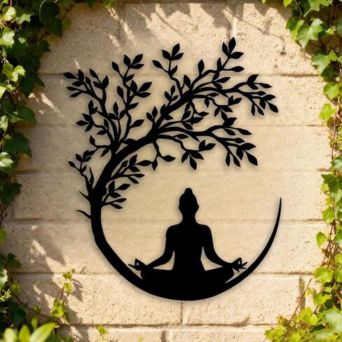 OPTYBVFD Tree of Life and Buddha Metal Wall Decor - Zen Room Decor Wall Art Home Decor for Living Room, Bedroom, Office, Yoga, Meditation (Black) in Saudi Arabia