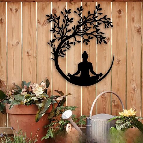 OPTYBVFD Tree of Life and Buddha Metal Wall Decor - Zen Room Decor Wall Art Home Decor for Living Room, Bedroom, Office, Yoga, Meditation (Black) in Saudi Arabia