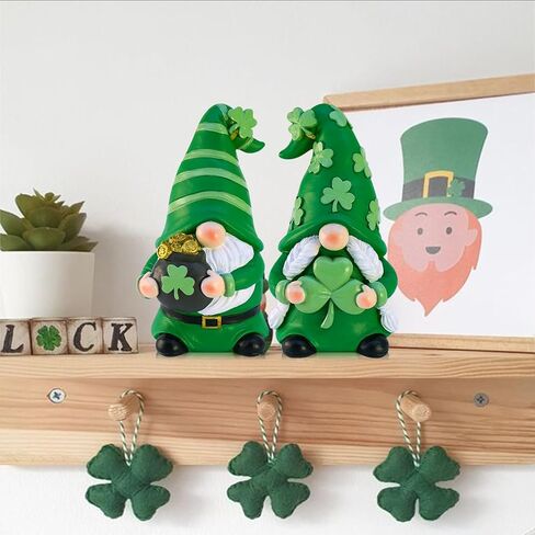 St Patricks Day Decorations Gnomes, 2 Pack Handcrafted Irish Gnomes Lucky Leprechaun Figurines, Shamrock Decor for Table Tiered Tray Shelf in Saudi Arabia