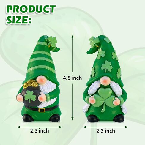 St Patricks Day Decorations Gnomes, 2 Pack Handcrafted Irish Gnomes Lucky Leprechaun Figurines, Shamrock Decor for Table Tiered Tray Shelf in Saudi Arabia