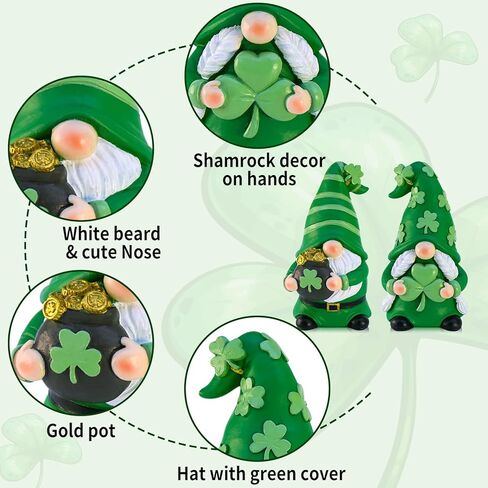 St Patricks Day Decorations Gnomes, 2 Pack Handcrafted Irish Gnomes Lucky Leprechaun Figurines, Shamrock Decor for Table Tiered Tray Shelf in Saudi Arabia
