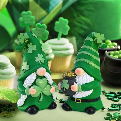 St Patricks Day Decorations Gnomes, 2 Pack Handcrafted Irish Gnomes Lucky Leprechaun Figurines, Shamrock Decor for Table Tiered Tray Shelf in Saudi Arabia