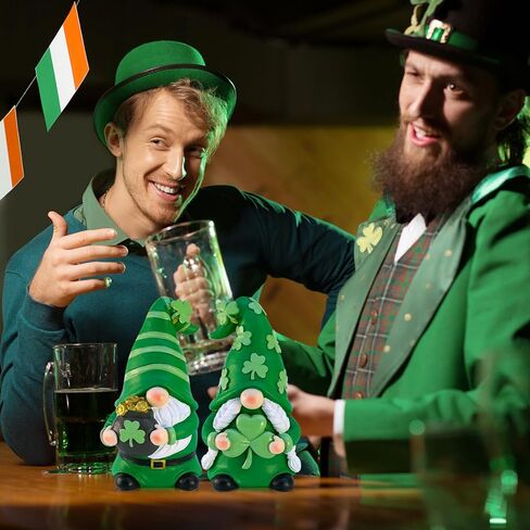 St Patricks Day Decorations Gnomes, 2 Pack Handcrafted Irish Gnomes Lucky Leprechaun Figurines, Shamrock Decor for Table Tiered Tray Shelf in Saudi Arabia