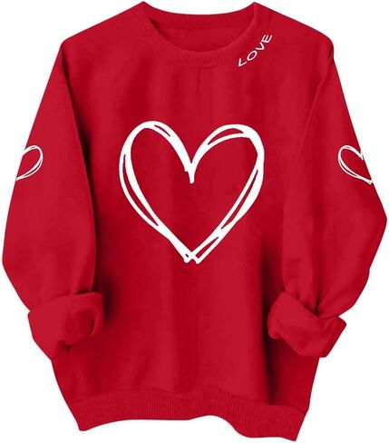 Valentine Sweatshirts for Women 2026 Love Heart Pullover Crewneck Long Sleeve Tops Valentine's Day Sweatshirt in Saudi Arabia