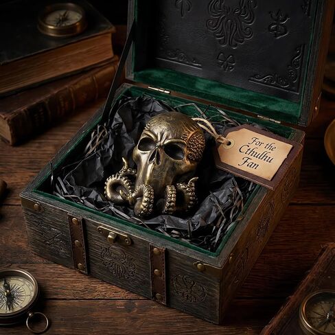 تمثال Wizerlis Cthulhu، تمثال أخطبوط رأس جمجمة Cthulu، تمثال أخطبوط ديكور Kraken، 6 بوصات H جمجمة مخلوق خيالي، زينة سطح المكتب لعيد الهالوين، ديكور Steampunk Diablo. in Kuwait