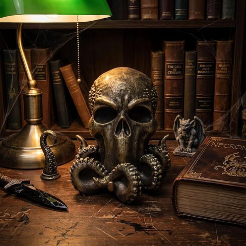 تمثال Wizerlis Cthulhu، تمثال أخطبوط رأس جمجمة Cthulu، تمثال أخطبوط ديكور Kraken، 6 بوصات H جمجمة مخلوق خيالي، زينة سطح المكتب لعيد الهالوين، ديكور Steampunk Diablo. in Kuwait
