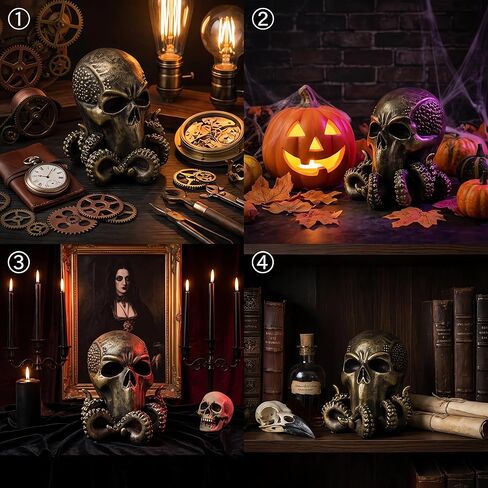 تمثال Wizerlis Cthulhu، تمثال أخطبوط رأس جمجمة Cthulu، تمثال أخطبوط ديكور Kraken، 6 بوصات H جمجمة مخلوق خيالي، زينة سطح المكتب لعيد الهالوين، ديكور Steampunk Diablo. in Kuwait