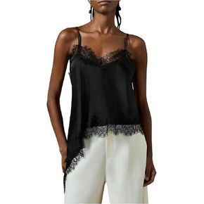 SHENHE Women's Satin Lace Trim Cami Spaghetti Strap Asymmetrical Dressy Going Out Camisole Tank in Saudi Arabia