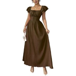 Floerns Women's Layered Cap Sleeve Summer Maxi Dress Square Neck Tie Front Beach Dresses in Kuwait