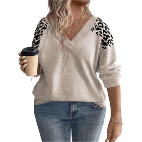 SOLY HUX Women's Plus Size Sweatshirt Leopard Print V Neck Long Sleeve Pullover Tops Fall Clothes in Saudi Arabia