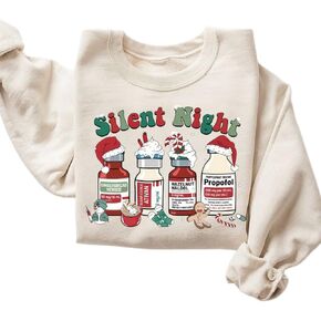 سويت شيرت Silent Night Christmas، قميص ممرضة عيد الميلاد، سترة عيد الميلاد الطبية، تي شيرت عيد الميلاد للممرضة ICU، سترة ممرضة للعطلات متعدد الألوان in Kuwait