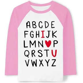 Toddler Boy Girl Valentine's Day Shirt ABC Alphabet I Love U Tee Tops Kids Raglan Long Sleeve T-Shirt 2-7 Years in Kuwait