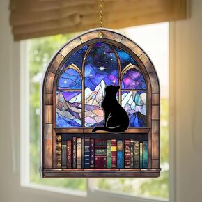 hyturtle Book Lovers Suncatcher Ornament 2025 - تعليق نافذة القطة السوداء، زخرفة شجرة عيد الميلاد تحت عنوان الكتاب، هدية أمين المكتبة، زخرفة نادي الكتب، تذكار فريد من نوعه للقراء، 5 بوصات in Kuwait