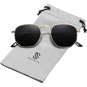 SOJOS Small Square Polarized Sunglasses for Men and Women Polygon Mirrored Lens SJ1072 Gold/Grey in Saudi Arabia