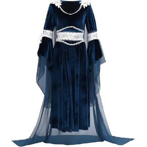 ANINECT Medieval Princess Dress Women Blue Velvet Maxi Renaissance Fantasy Elf Costume in Kuwait