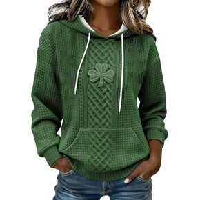 GQN St. Patrick's Day Hoodie for Women, 3D Print Shamrock & Celtic Knot Pattern Pullover Sweatshirt with Front Pocket in Saudi Arabia