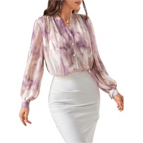 SHENHE Women's Dressy Casual Chiffon Blouse Button Down Long Sleeve V Neck Work Shirt in Saudi Arabia