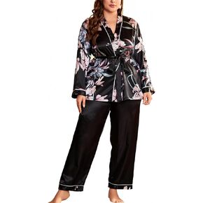 NYXBLOOM Plus Size Silk Pajamas Set For Women Satin Short Robes & Pants in Saudi Arabia