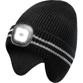 GADIEMKENSD Reflective Stripe LED Beanie, Adjustable Brightness, with Earflaps, Warm, High Elastic, Easy to Wash, Unisex in Saudi Arabia