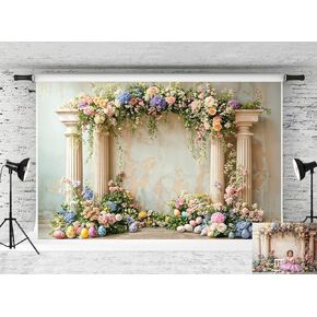 Kate Easter Arch Door Backdrop Colorful Flower Retro Background Egg Carrot Photo Background Studio Props,8x8ft in Kuwait