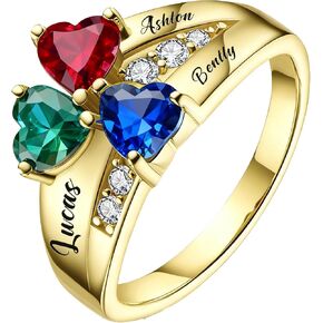 BAUMA Mothers Ring Personalized Sterling Silver Mothers Rings Family Ring with 3 Simulated Birthstones for Grandmother Mother Meaningful Anniversary Rings in Saudi Arabia
