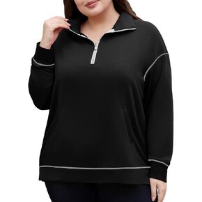 Unsenthy Plus Size Sweatshirt for Women Quarter Zip Pullover Tops Casual Long Sleeve Oversized Sweaters with Pockets XL-5XL in Kuwait