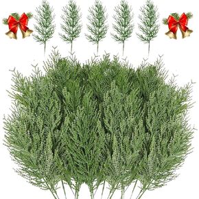 JK-GMTE Artificial Pine Branches,30 Pcs Christmas Faux Cedar Stems, Artificial Faux Cedar Branches, Fake Christmas Greenery Pine Picks for Wreath Craft DIY Home Kitchen Decorations in Kuwait