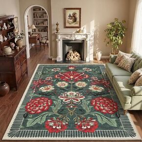 GarveeHome Floral Christmas Washable Rugs 5x7 Area Rug for Living Room, Grey Green Vintage Boho Cottage Throw Rugs Low Pile Carpet for Bedroom Dining Nursery Rug in Saudi Arabia