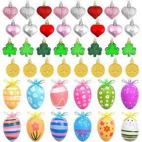 Valentines Day Decor Tree Ornaments Set, 108 PCS Hanging Ornaments for Valentine's Day St Patricks Easter, Romantic Decor Glitter Heart Shamrock Easter Egg for Home Wedding Dinner Gifts Party Table in Saudi Arabia