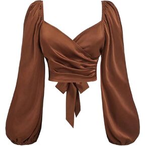 Floerns Women's Plus Size Satin Dressy Blouse Cross Wrap Tie Back Casual Tops in Saudi Arabia