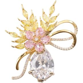 Voi-sea Colorful Flower Zircon Brooch for Women, 14K Gold Plated Floral Lapel Pin, Designer Crystal Brooch, Elegant Wedding & Evening Jewelry Gift in Saudi Arabia