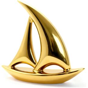 Jubiluxor Silver Sailboat Decor, Ceramic Sculpture 7.87", Mirror-Finish Nautical Coastal Boat Figurine, Modern Mantel & Bookshelf Decor for Living Room or Office, Single Piece, Housewarming Gift in Saudi Arabia