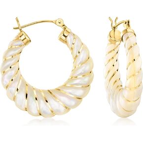 Ross-Simons Carved Mother-Of-Pearl Hoop Earrings With 14kt Yellow Gold in Saudi Arabia
