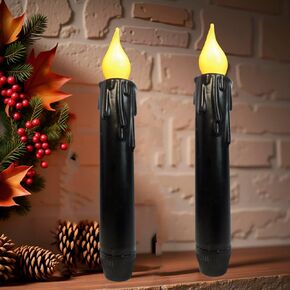 LINCOUNTRY.Primitive Wax Black Flameless Taper Candles Flickering Led Dripped Battery Operated Taper Candles with Timer,6.75 Inch 3D Wick, Christmas Home Halloween Fireplace Decor in Saudi Arabia
