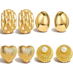 4 Pairs Gold Chunky Statement Earrings for Women, Geometric Vintage Gold Stud Earrings, Trendy Chunky Gold Jewelry Gift Set with Bonus Jewelry Organizer Box in Saudi Arabia