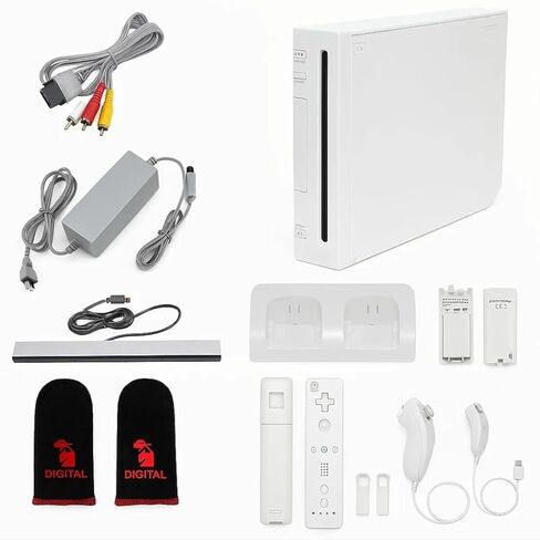 تتضمن حزمة Premium Digital Nintendo Wii Console White Premium مع ضمان لمدة عامين من أجهزة التحكم عن بعد ، و 2 Nunchucks ، وقصة Dual Dock ، وشريط الاستشعار ، وكابل AV ، وأكمام ألعاب 2 (متجددة) in Kuwait